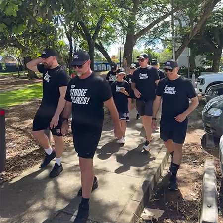 Ty walking with the Stroke Blokes