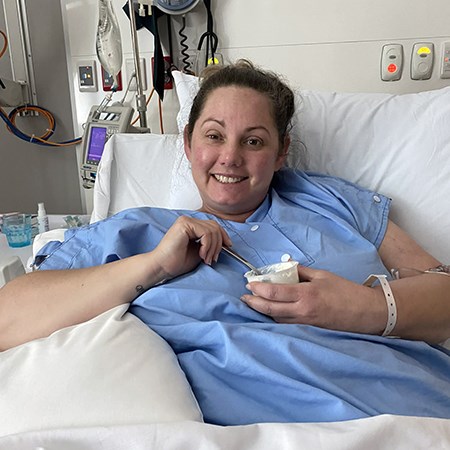 Karla in hospital smiling