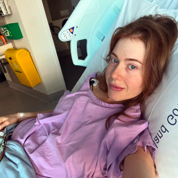 Sarah  in her hospital bed