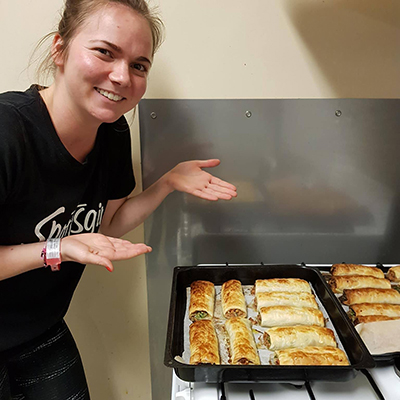 Hannah Crole making sausage rolls with her OT