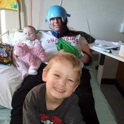 Catrina in hospital with both her kids