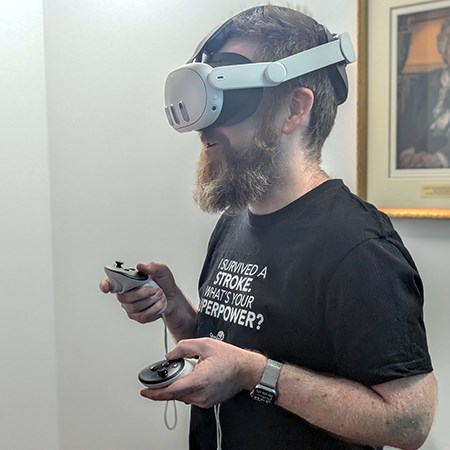 Matthew Berryman wearing his VR headset