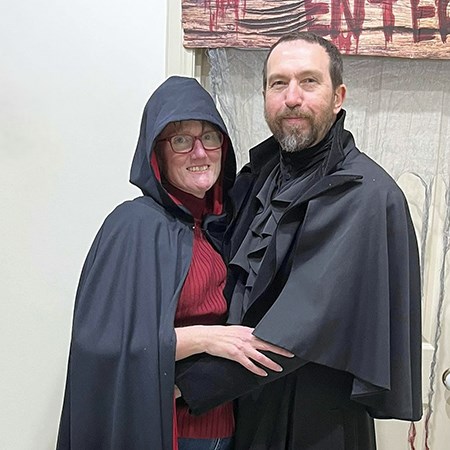 Damian and his wife Moira at a party dressed as goths